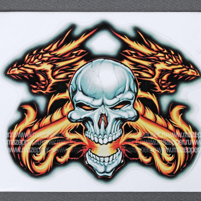 Наклейка "Череп пламя дракона" 145х120 мм. (серо-жёлтая) Mazepper