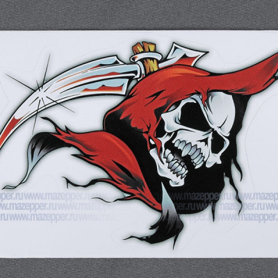 Наклейка "Череп с косой" 180х120 мм. (красная) Mazepper