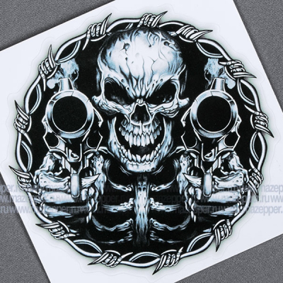 Наклейка "Череп с пистолетами" 145х145 мм. (серо-голубая) Mazepper