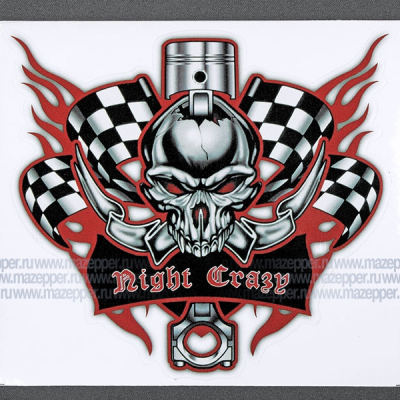 Наклейка "Череп с поршнем" 160х150 мм. (чёрно-красная) Mazepper