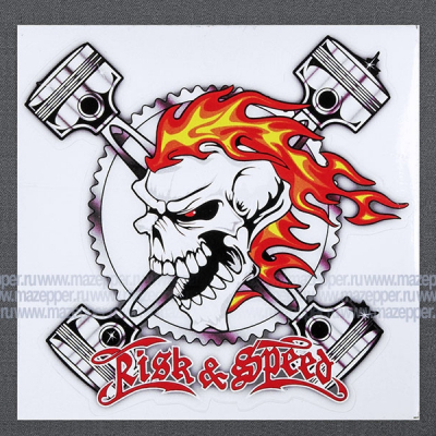 Наклейка "Череп с поршнями" 145х145 мм. (красно-белая) Mazepper