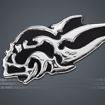 Наклейка "Череп"  80х60 мм. (объемная, покрытие хром.) Mazepper
