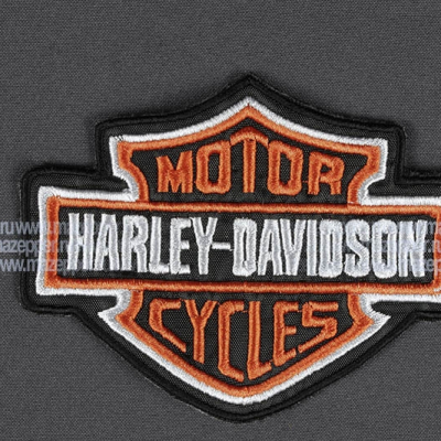Нашивка "HARLEY-DAVIDSON" - классика 125х100 мм. (чёрный, белый, оранжевый) Mazepper