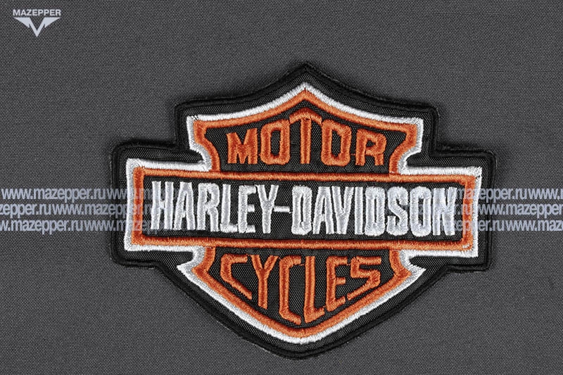 Нашивка "HARLEY-DAVIDSON" - классика 125х100 мм. (чёрный, белый, оранжевый) Mazepper