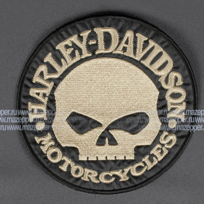 Нашивка "HARLEY-DAVIDSON" - череп D=160 мм. (чёрный, бежевый) Mazepper