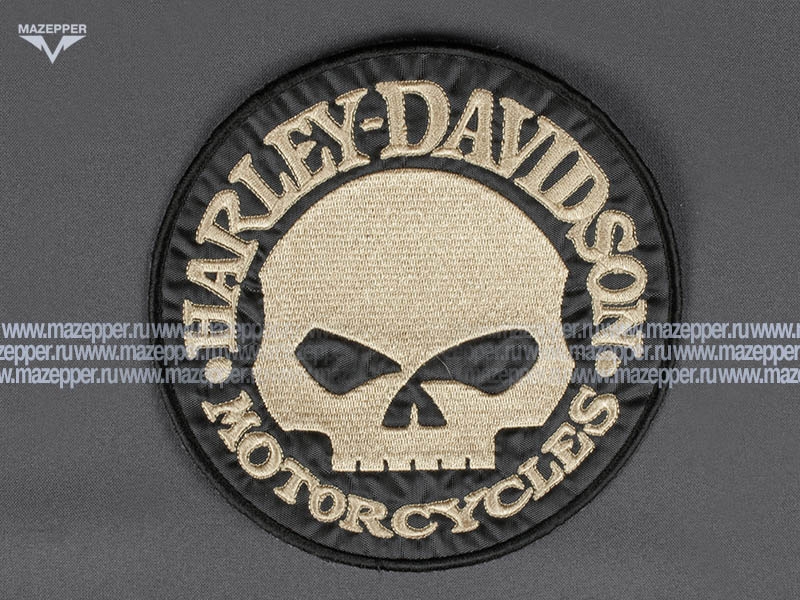Нашивка "HARLEY-DAVIDSON" - череп D=160 мм. (чёрный, бежевый) Mazepper