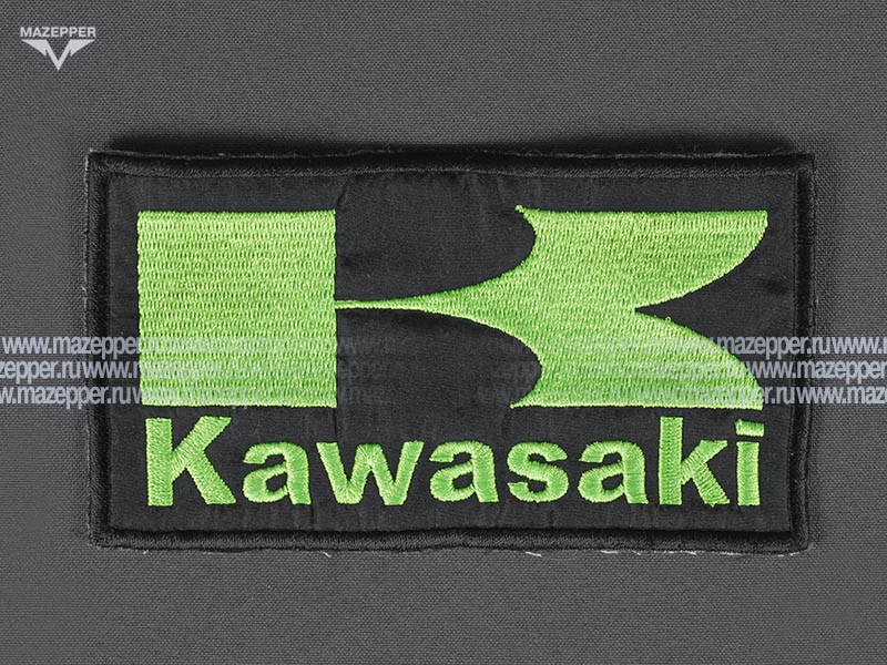 Нашивка "KAWASAKI" - логотип 140х75 мм. (чёрный, зелёный) Mazepper