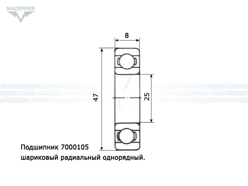 Подшипник 7000105 (25х47х8 мм.) открытый (АПП) Mazepper