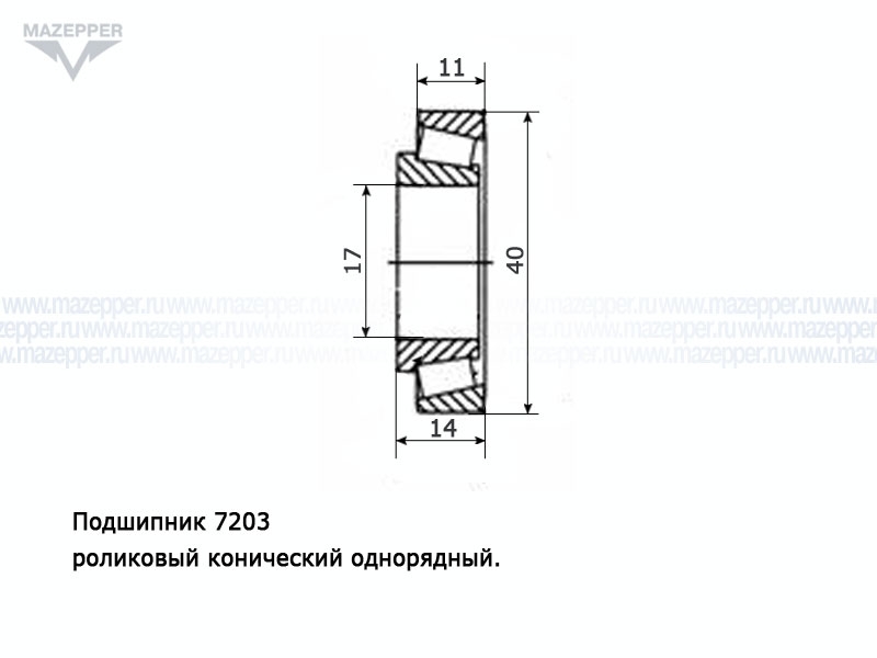 Подшипник 7203 (17х40х14 мм.) роликовый, конический (SPZ-GROUP) Mazepper
