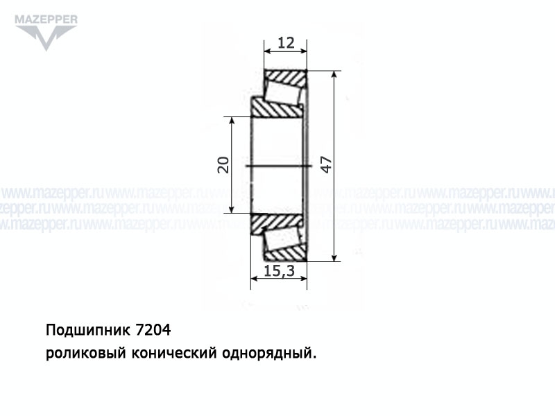 Подшипник 7204А (20х47х15,3 мм.) роликовый, конический (SPZ-GROUP) Mazepper