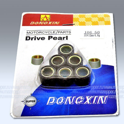 Ролики вариатора D=15 мм., H=12 мм., 6,0 гр., 6 шт. "Yamaha", "Honling" (дв. 1E40QMB) DONGXIN Mazepper