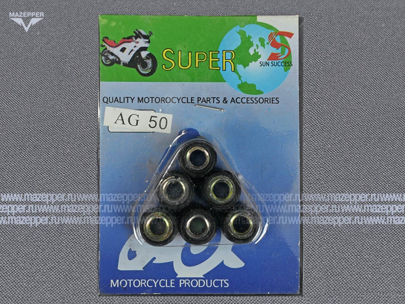 Ролики вариатора D=16 мм., H=12 мм., 10,0 гр., 6 шт. "Suzuki" (дв. AG50) Sun Success Mazepper