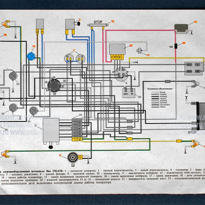 Схема электрооборудования мотоцикла "Ява-638" (12v) Mazepper