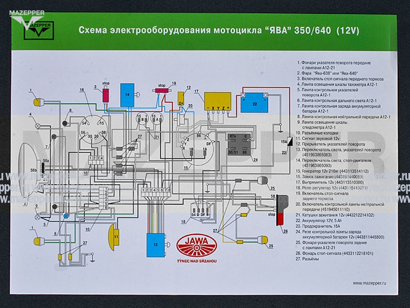 Схема электрооборудования мотоцикла "Ява-640" (12v) Mazepper