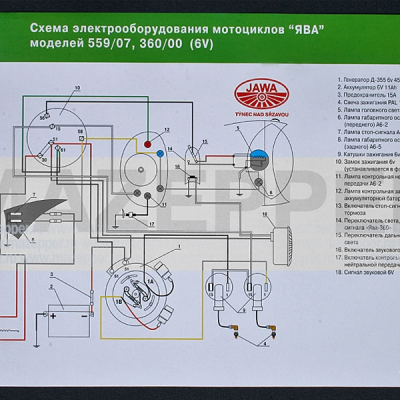 Схема электрооборудования мотоцикла "Ява" 559/07, 360/00" (6v) Mazepper