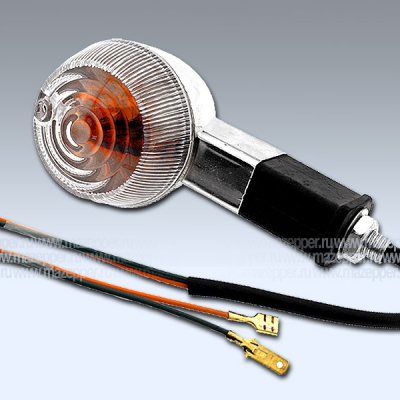 Фонарь указателя поворота универсальный "BF-06" (усиленная стойка, хром. покр., белое стекло) Mazepper