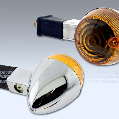 Фонарь указателя поворота универсальный "BF-08" (каплевидный, усиленная стойка, хром. покр.) Mazepper