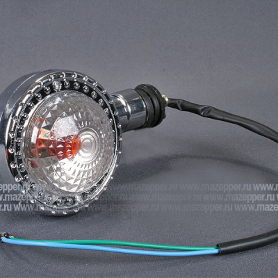 Фонарь указателя поворота универсальный "BF-37" круглый, белое стекло, покрытие хром (Китай) Mazepper