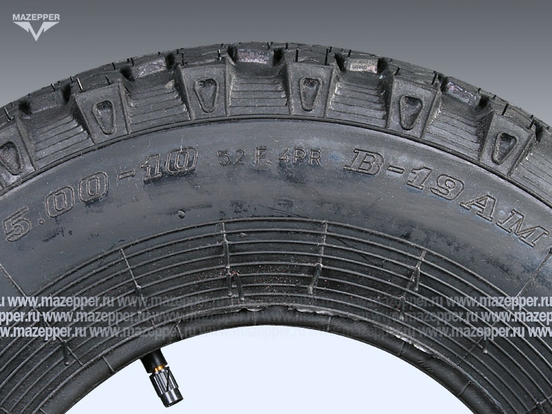 Шина индустриальная 10" 5,00-10 В-19АМ, 52F, 4PR (с камерой) "ПЕТРОШИНА" прицепы Пчёлка, Скиф, Тонар Mazepper