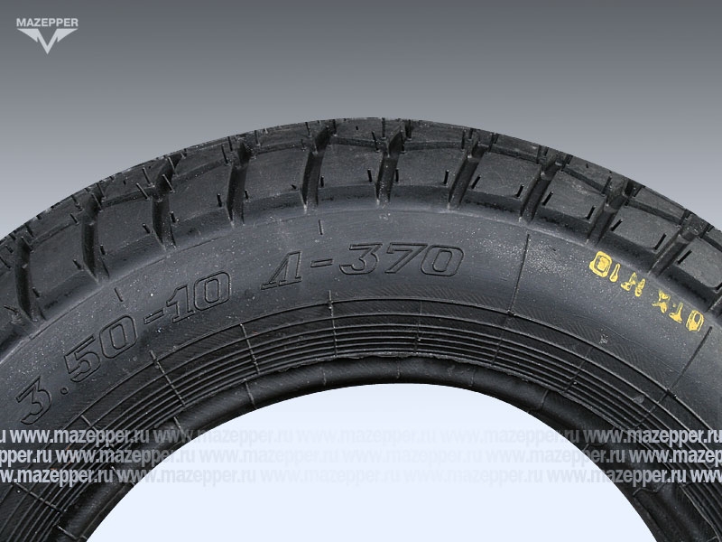 Шина скутер 10" 3,50-10 Л-370, 42J, 4PR (с камерой) "ПЕТРОШИНА" (вентиль JS87) мет. угловой (эндуро) Mazepper