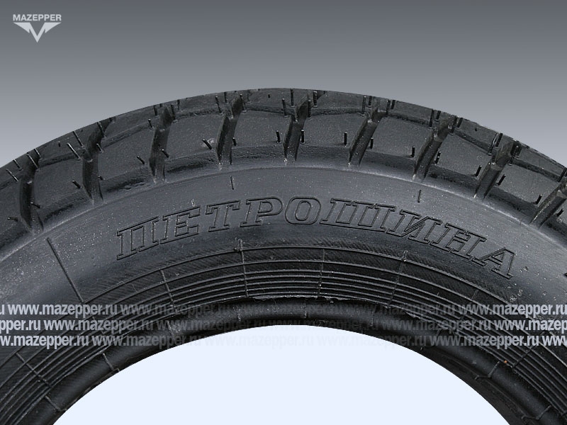 Шина скутер 10" 3,50-10 Л-370, 42J, 4PR (с камерой) "ПЕТРОШИНА" (вентиль JS87) мет. угловой (эндуро) Mazepper
