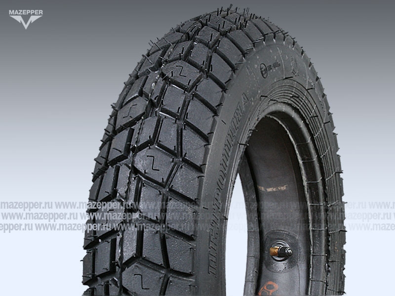Шина скутер 10" 3,50-10 Л-370, 42J, 4PR (с камерой) "ПЕТРОШИНА" (вентиль JS87) мет. угловой (эндуро) Mazepper