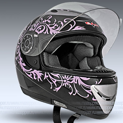 Шлем мотоциклетный "CAN" V170B-Bluetooth (черный, графика V-PAP) р-р 55-56 (S) (интеграл) Mazepper