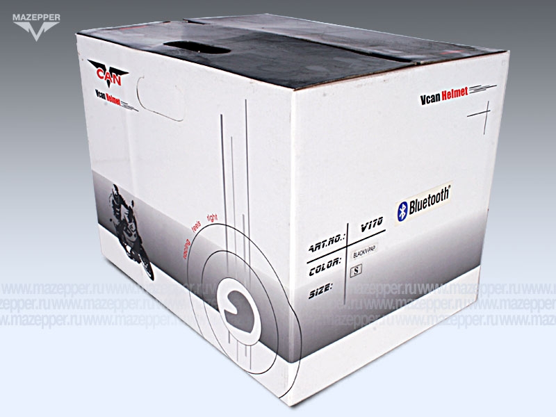 Шлем мотоциклетный "CAN" V170B-Bluetooth (черный, графика V-PAP) р-р 55-56 (S) (интеграл) Mazepper