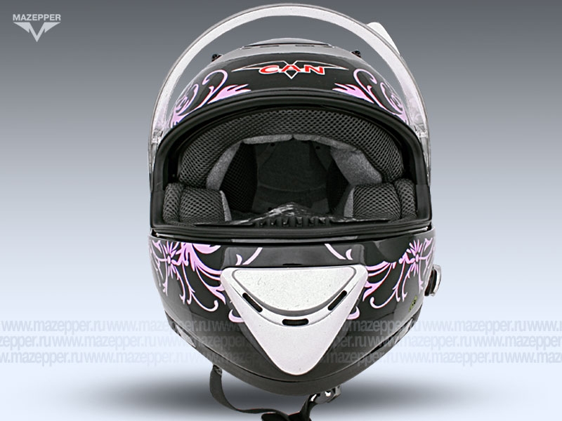 Шлем мотоциклетный "CAN" V170B-Bluetooth (черный, графика V-PAP) р-р 55-56 (S) (интеграл) Mazepper