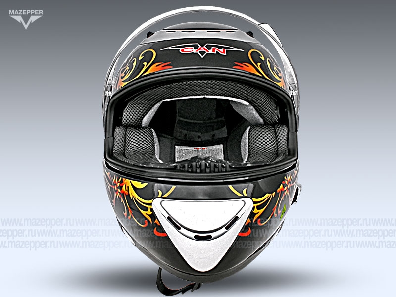 Шлем мотоциклетный "CAN" V170B-Bluetooth (черный, графика V-PAR) р-р 57-58 (M) (интеграл) Mazepper