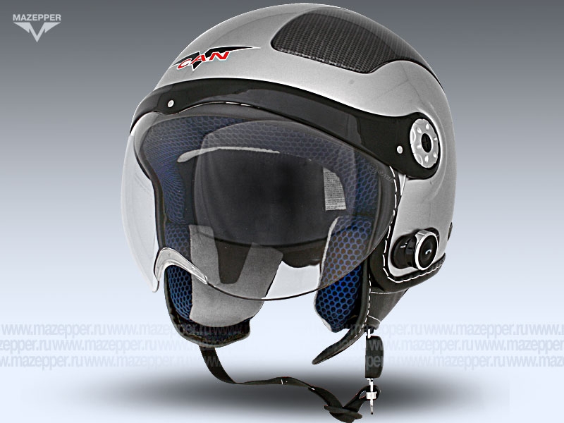 Шлем мотоциклетный "CAN" V580B-Bluetooth (серый) р-р 55-56 (S) (открытый со стеклом) Mazepper