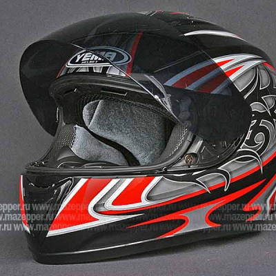 Шлем мотоциклетный "Yema" YM-822 (чёрно-красный) р-р 57-58 (M) интеграл, тонированное стекло Mazepper