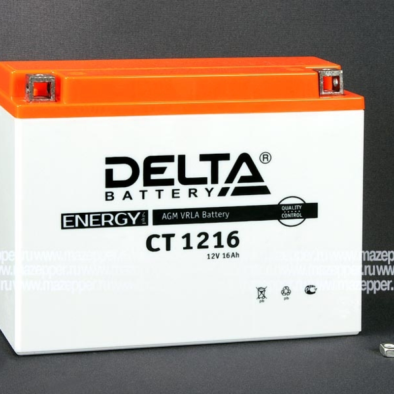 Аккумулятор 12V 16Ah (CT1216) "DELTA" (AGM VRLA) 205х70х162 (--  +) Mazepper
