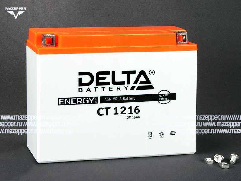 Аккумулятор 12V 16Ah (CT1216) "DELTA" (AGM VRLA) 205х70х162 (--  +) Mazepper