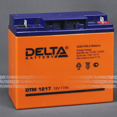 Аккумулятор 12V 17Ah (DTM1217) "DELTA" (AGM VRLA) 181х77х167 (электромашины, ИБП) Mazepper