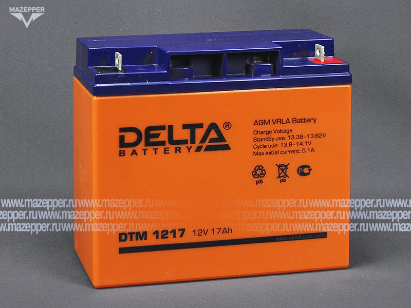 Аккумулятор 12V 17Ah (DTM1217) "DELTA" (AGM VRLA) 181х77х167 (электромашины, ИБП) Mazepper