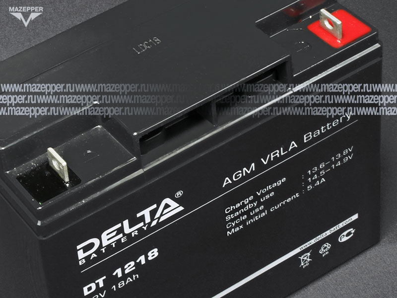 Аккумулятор 12V 18Ah (DT1218) "DELTA" (AGM VRLA) 181х76х168 (электромашины, ИБП) Mazepper