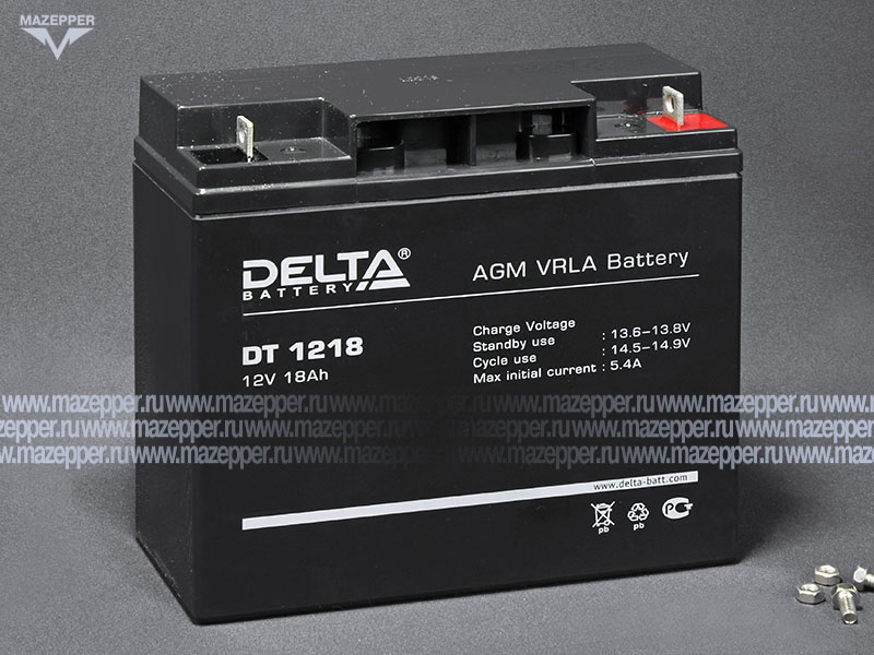 Аккумулятор 12V 18Ah (DT1218) "DELTA" (AGM VRLA) 181х76х168 (электромашины, ИБП) Mazepper
