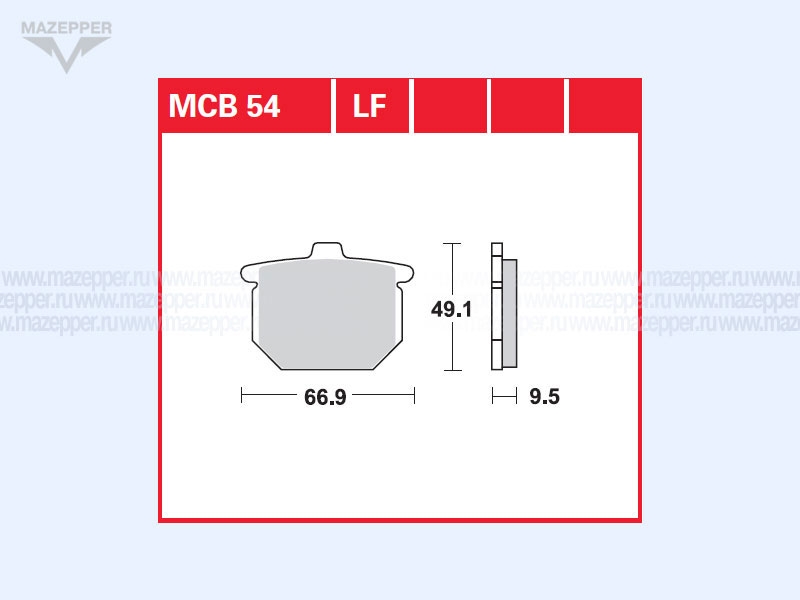 Колодки тормозные диск. тормоза "TRW" MCB  54 (2 шт.) Mazepper