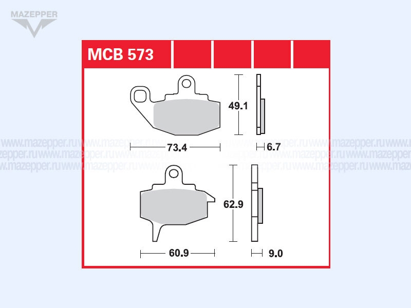 Колодки тормозные диск. тормоза "TRW" MCB 573 (2 шт.) Mazepper