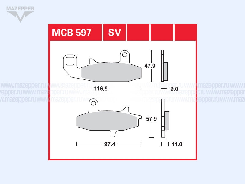 Колодки тормозные диск. тормоза "TRW" MCB 597 (2 шт.) Mazepper