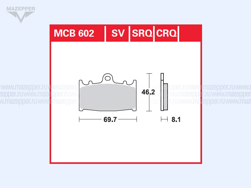 Колодки тормозные диск. тормоза "TRW" MCB 602 SRQ (2 шт.) Mazepper
