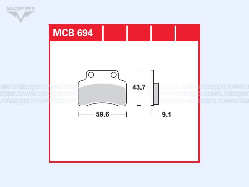 Колодки тормозные диск. тормоза "TRW" MCB 694 (2 шт.) Mazepper