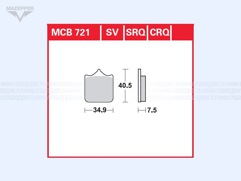 Колодки тормозные диск. тормоза "TRW" MCB 721 SV (4 шт.) Mazepper