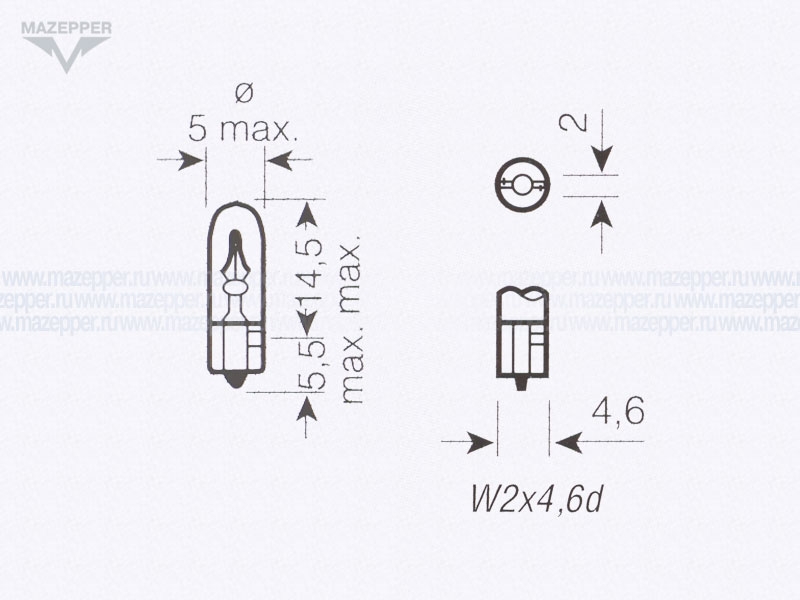 Лампа 12v,  1,2w (W1,2W, W2x4,6d) OSRAM (без цоколя) Mazepper