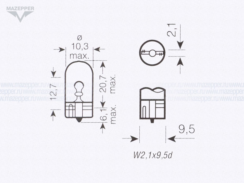 Лампа 12v,  5w (W5W, W2,1x9,5d) OSRAM Cool blue Halogen (без цоколя) синяя Mazepper