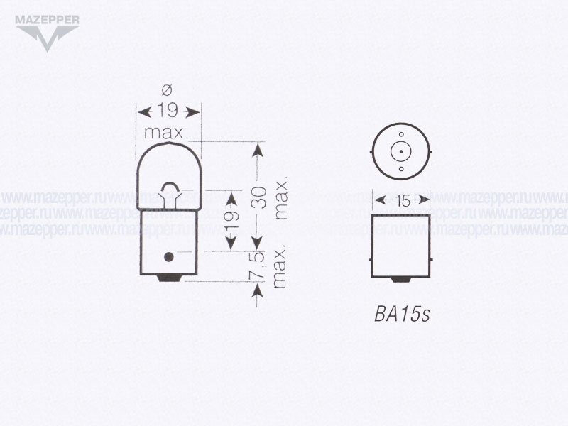 Лампа 12v,  8w (R8W, BA15s) Китай (белая) Mazepper