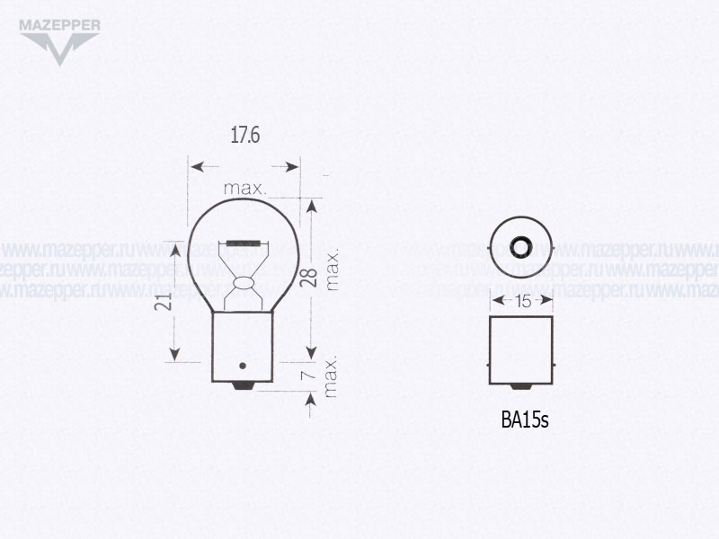 Лампа 12v, 10w (R10W, BA15s) Китай (желтая) Mazepper