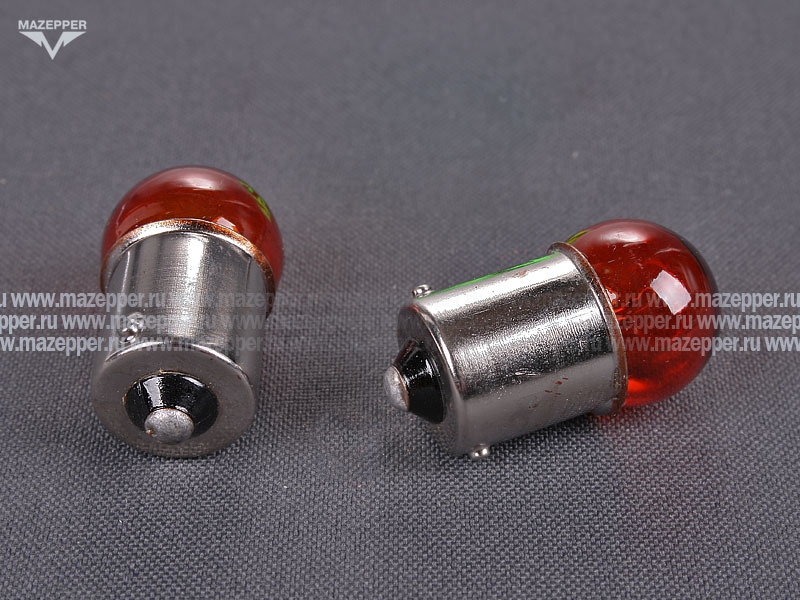 Лампа 12v, 10w (R10W, BA15s) Китай (желтая) Mazepper