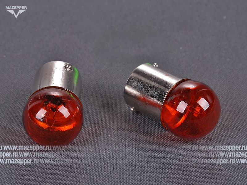 Лампа 12v, 10w (R10W, BA15s) Китай (желтая) Mazepper